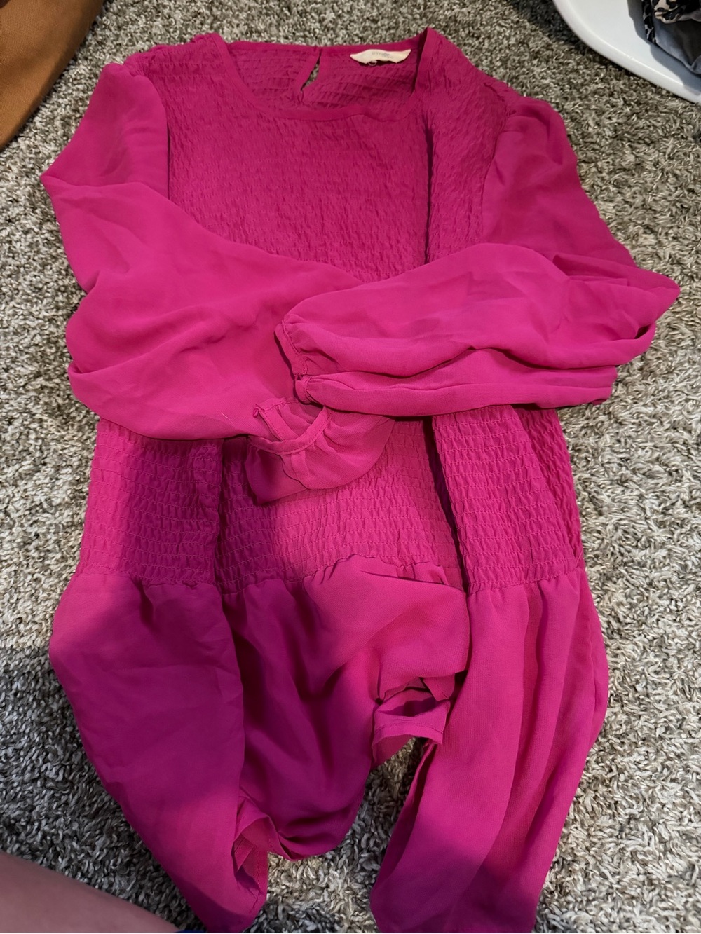 No Boundaries Fuchsia Smocked Long-Sleeve Blouse